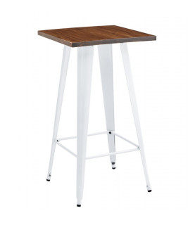 Mesa TOL EK WOOD, alta, acero, madera, blanca, 60x60 cms